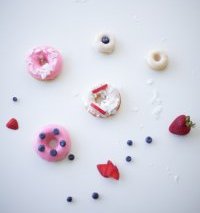 Fresh Doughnuts Decorated with Fruit and Coconut